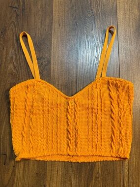 Zara Women’s Orange Cable Knit Cropped Tank Top  Size Small